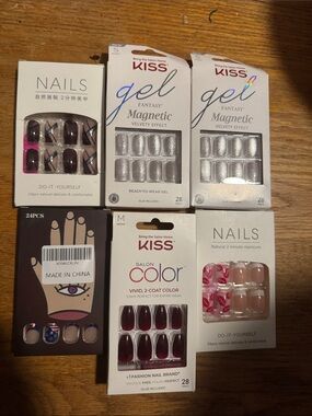 Kiss and  Mixed Press-On Nail Sets - Silver, Pink, Burgundy